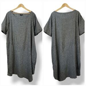 NEW Lisa Bayne Lagenlook Striped Asymmetrical Hem Linen Waistless Dress Size XL